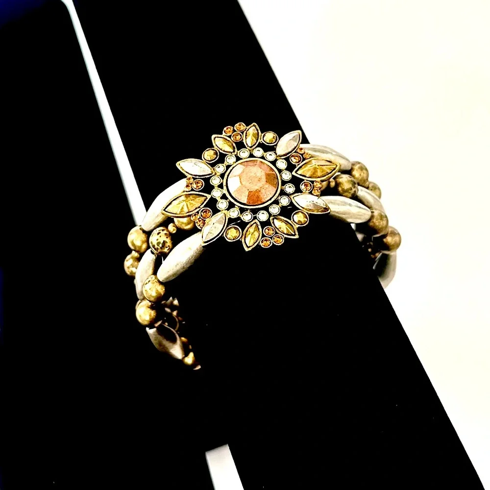 COLDWATER CREEK Tri-tone Antiqued Rustic Flower Cuff - Picture 6 of 9